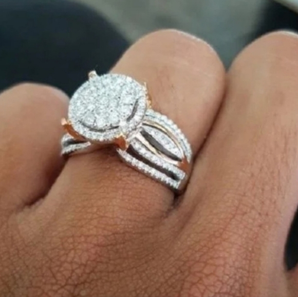 NEW Sophisticated Halo Gold Silver CZ Pave SZ 7 Ring Heavy Statement Bold main image 5